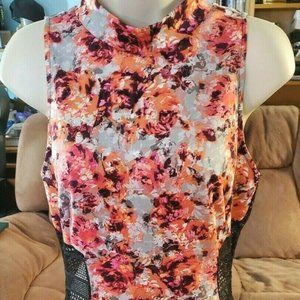 Manito Collared Flower Side Mesh Sleeveless Dress